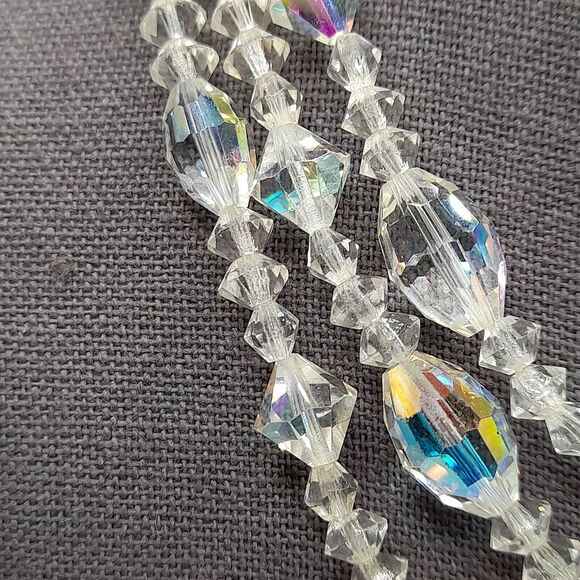Vintage AB Crystal Bead Necklace, Three Strands, Wedding Necklace, 18" - Picture 4 of 11